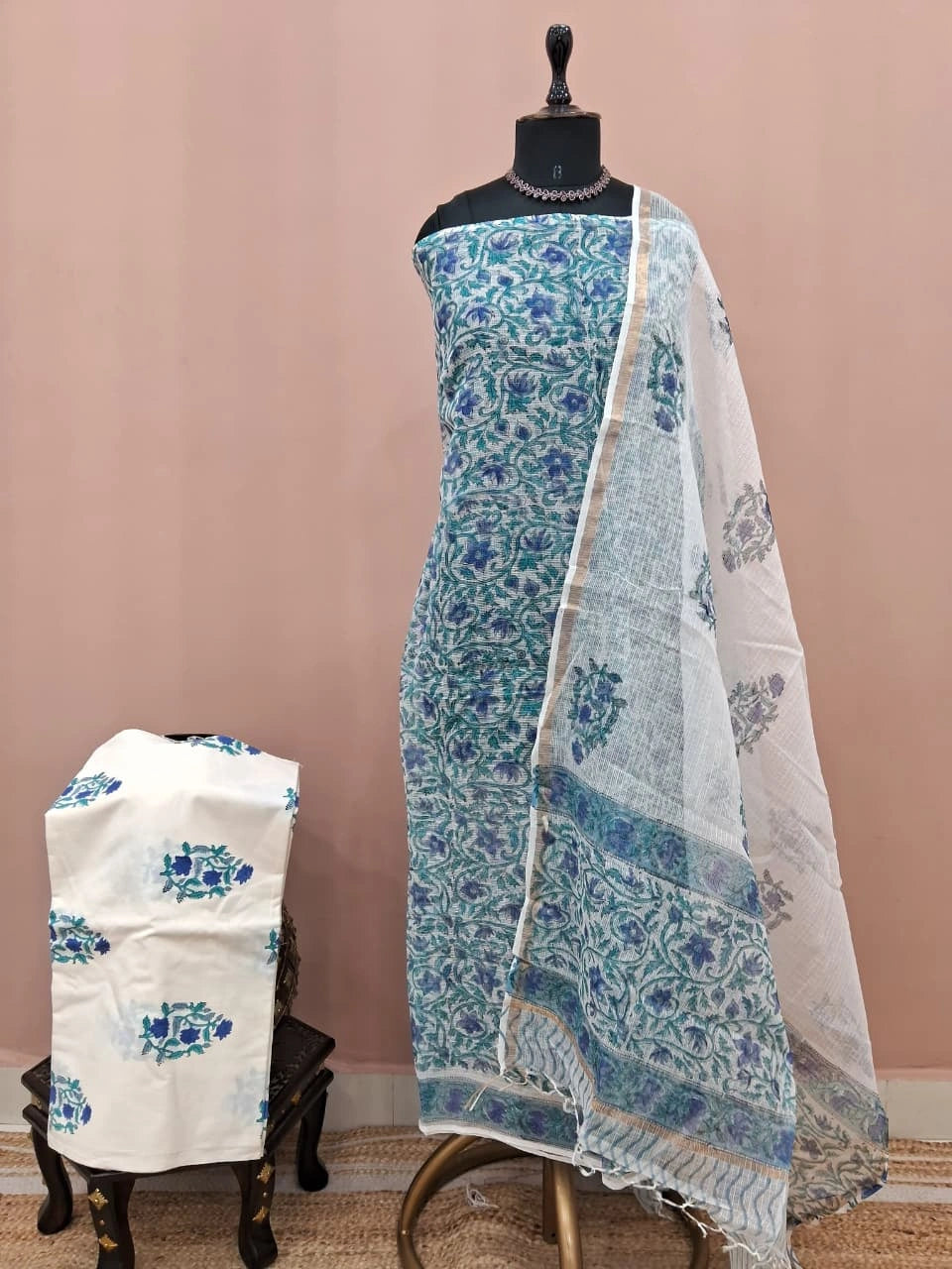 White Kota Dress Material 