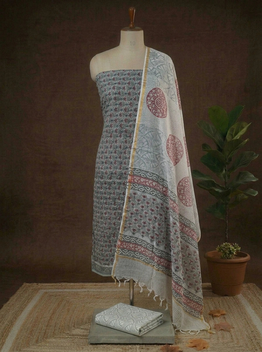 Elephant Grey Kota Dress Material 