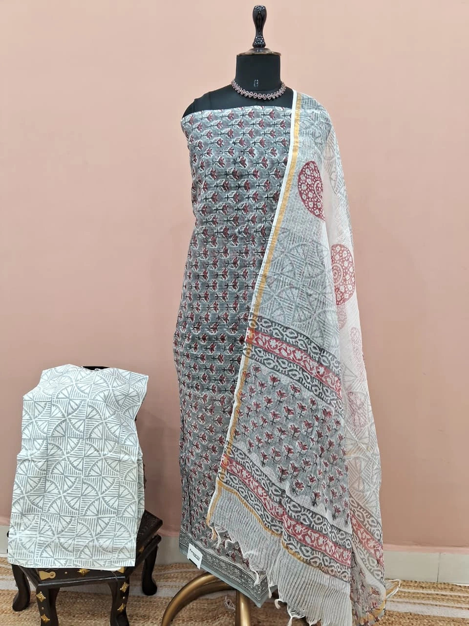 Elephant Grey Kota Dress Material 