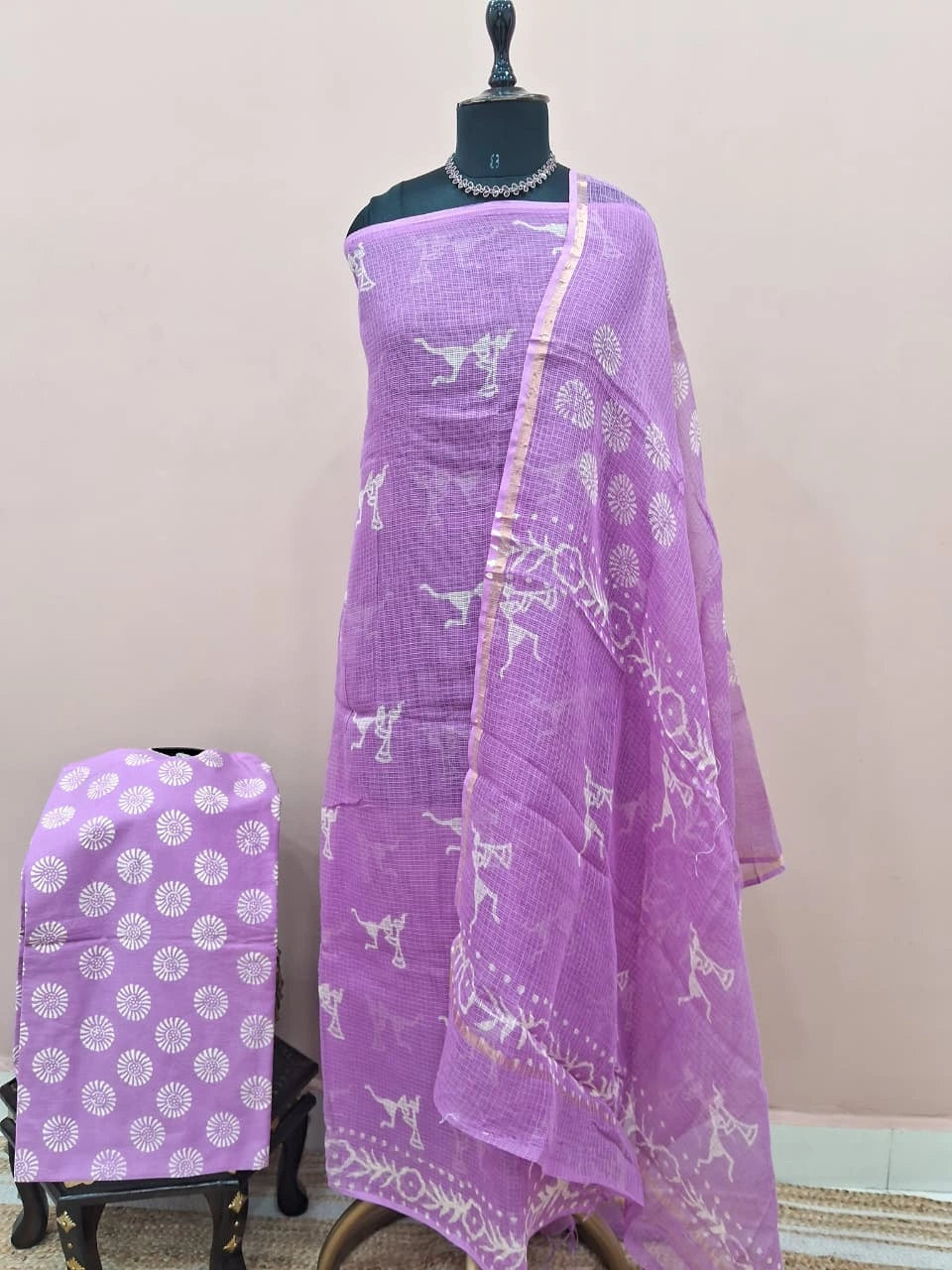 Elegant Pink Kota Dress Material 