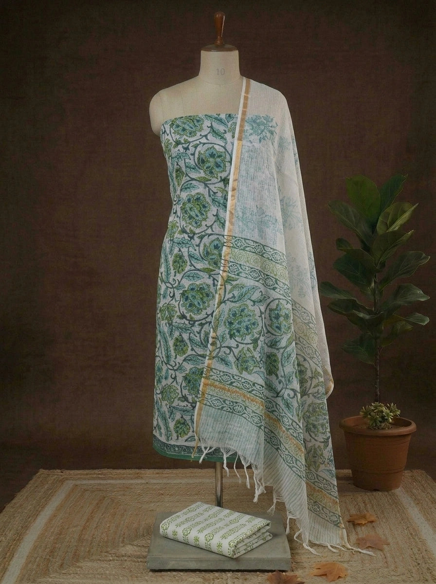 Pure White Kota Dress Material