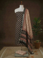 Black with cream floral printed maheshwari dress material