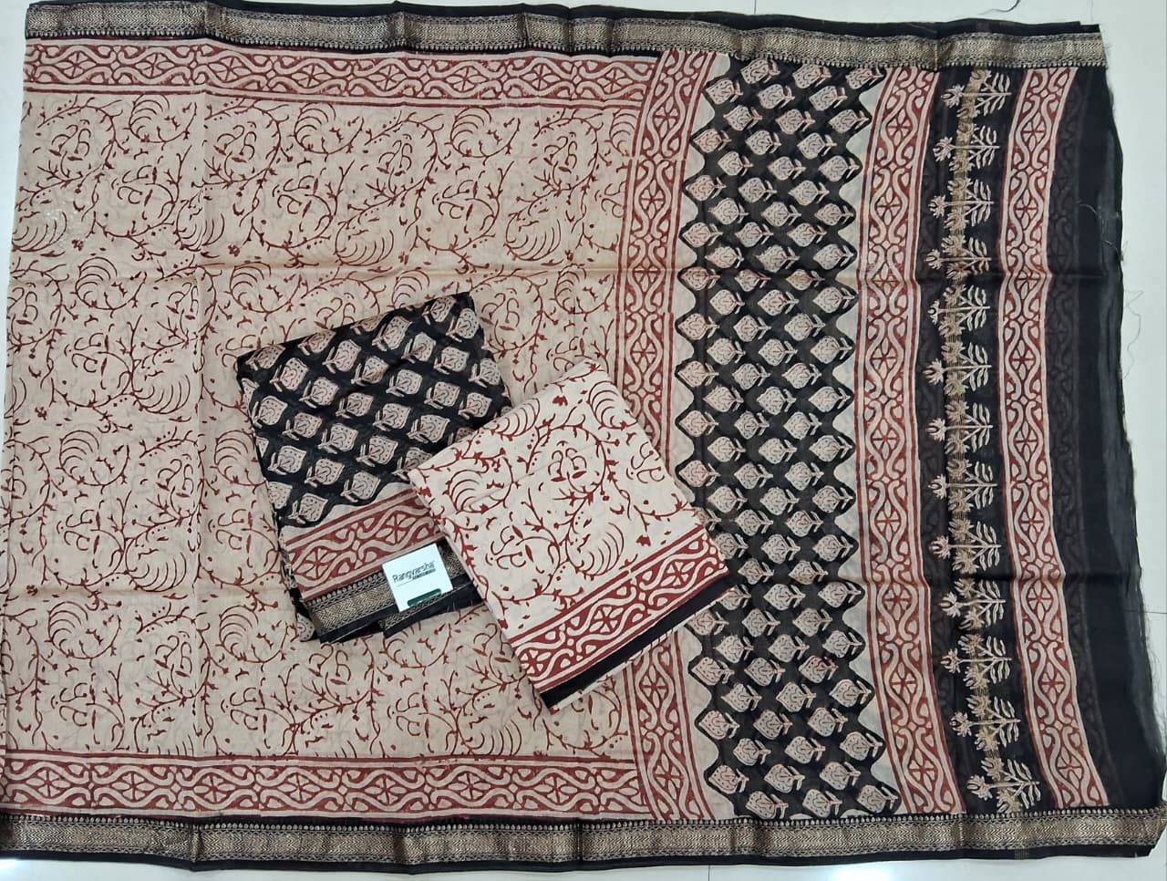 Black with cream floral printed maheshwai dress material online 