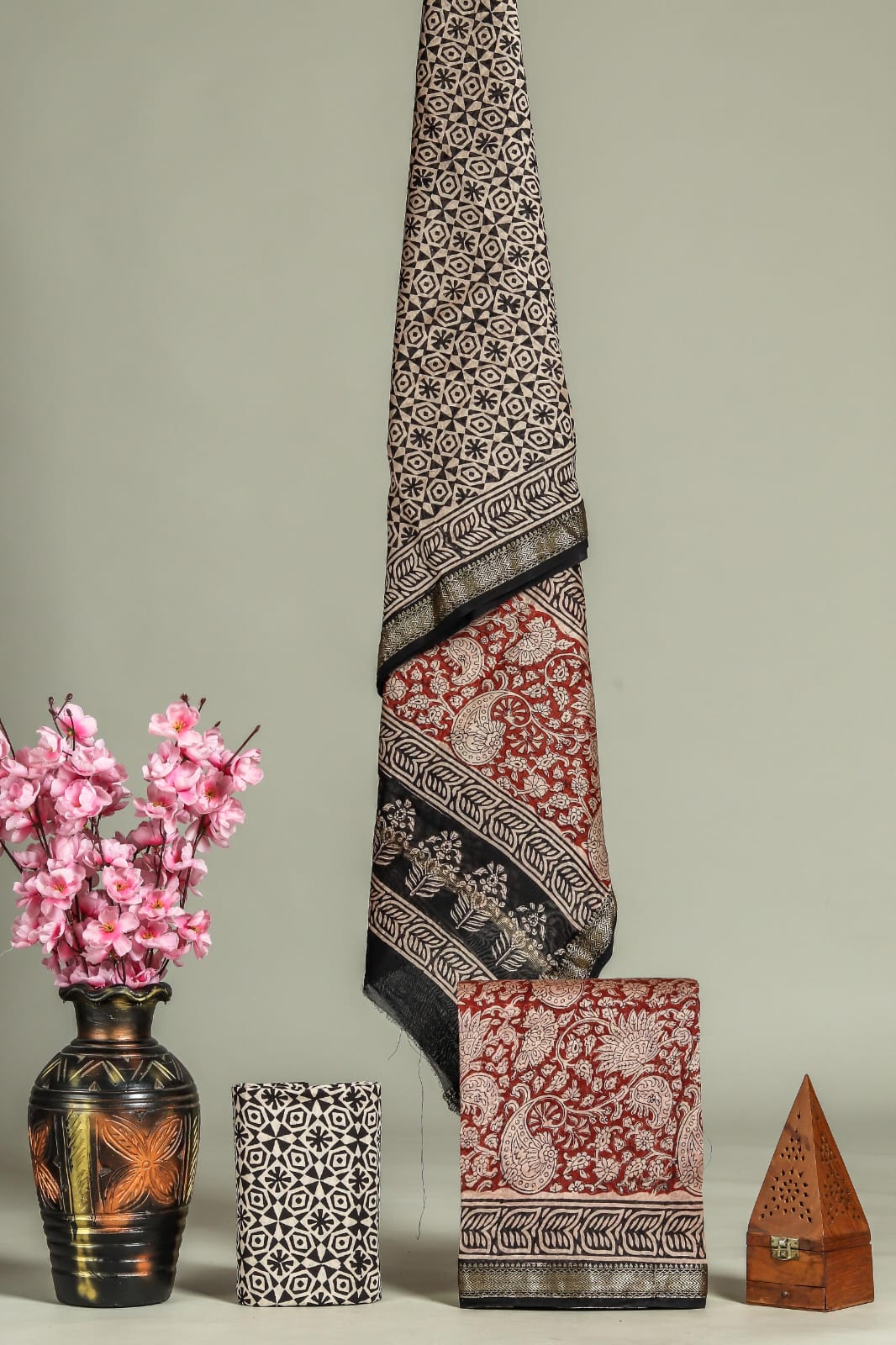 Maroon with cream floral printed maheshwari top 