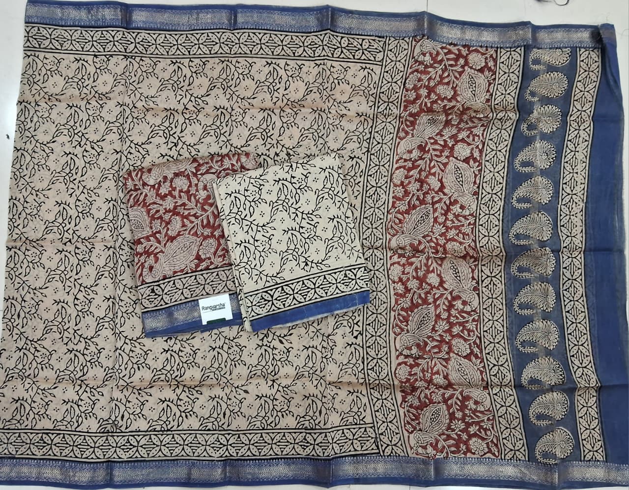 Maroon with cream kalamkari floral printed maheshwari top