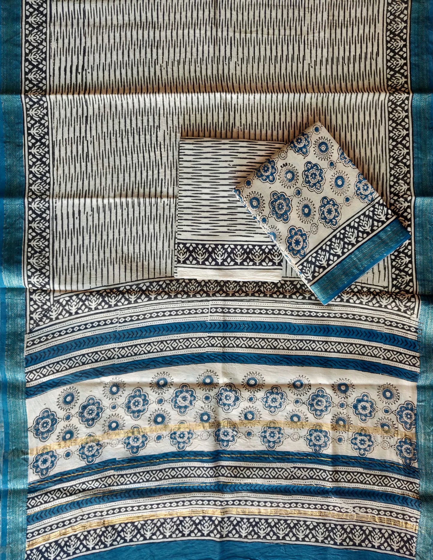 Beige with Blue flower printed maheshwari top