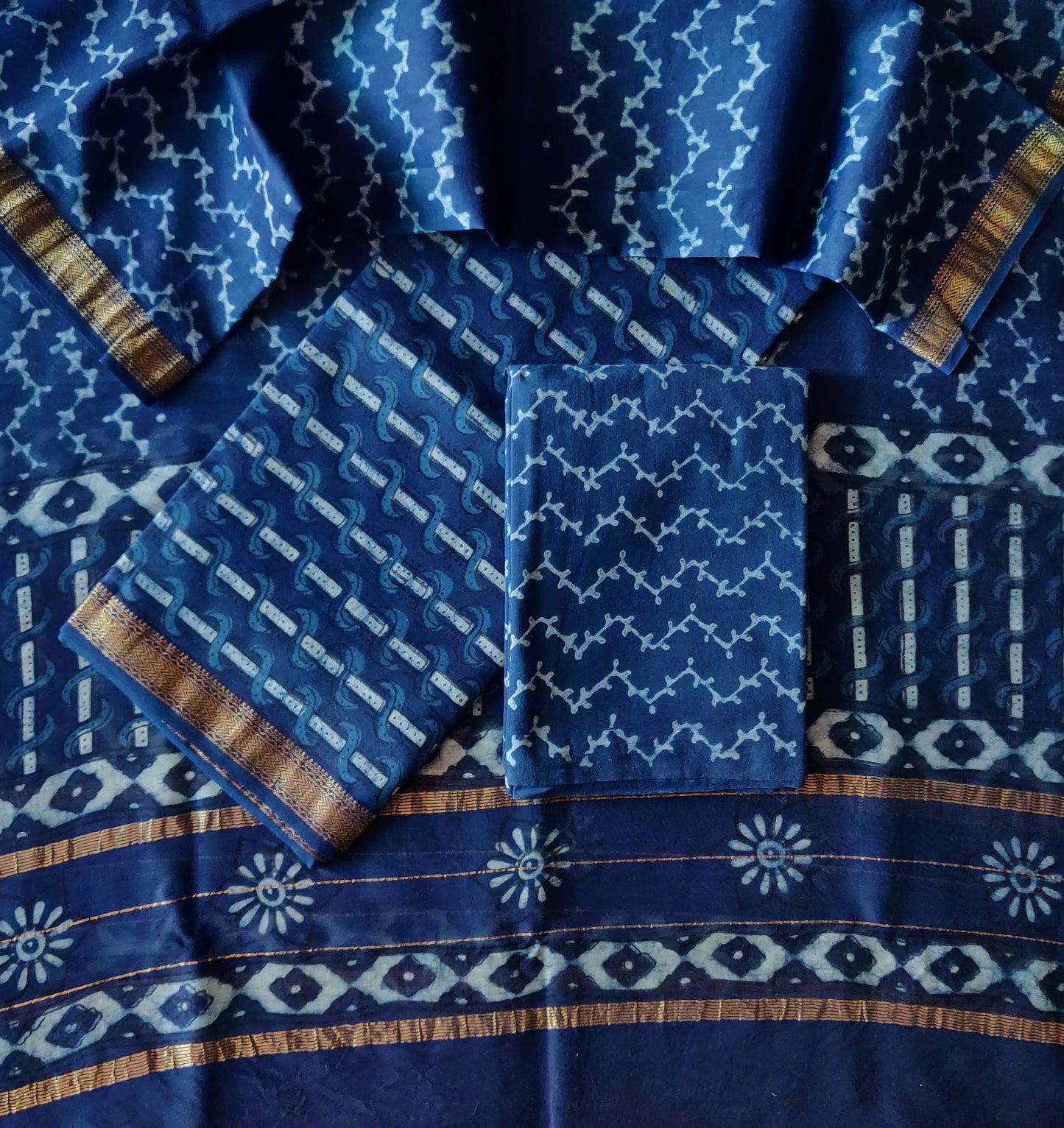 Indigo Blue with white striped maheshwari top 