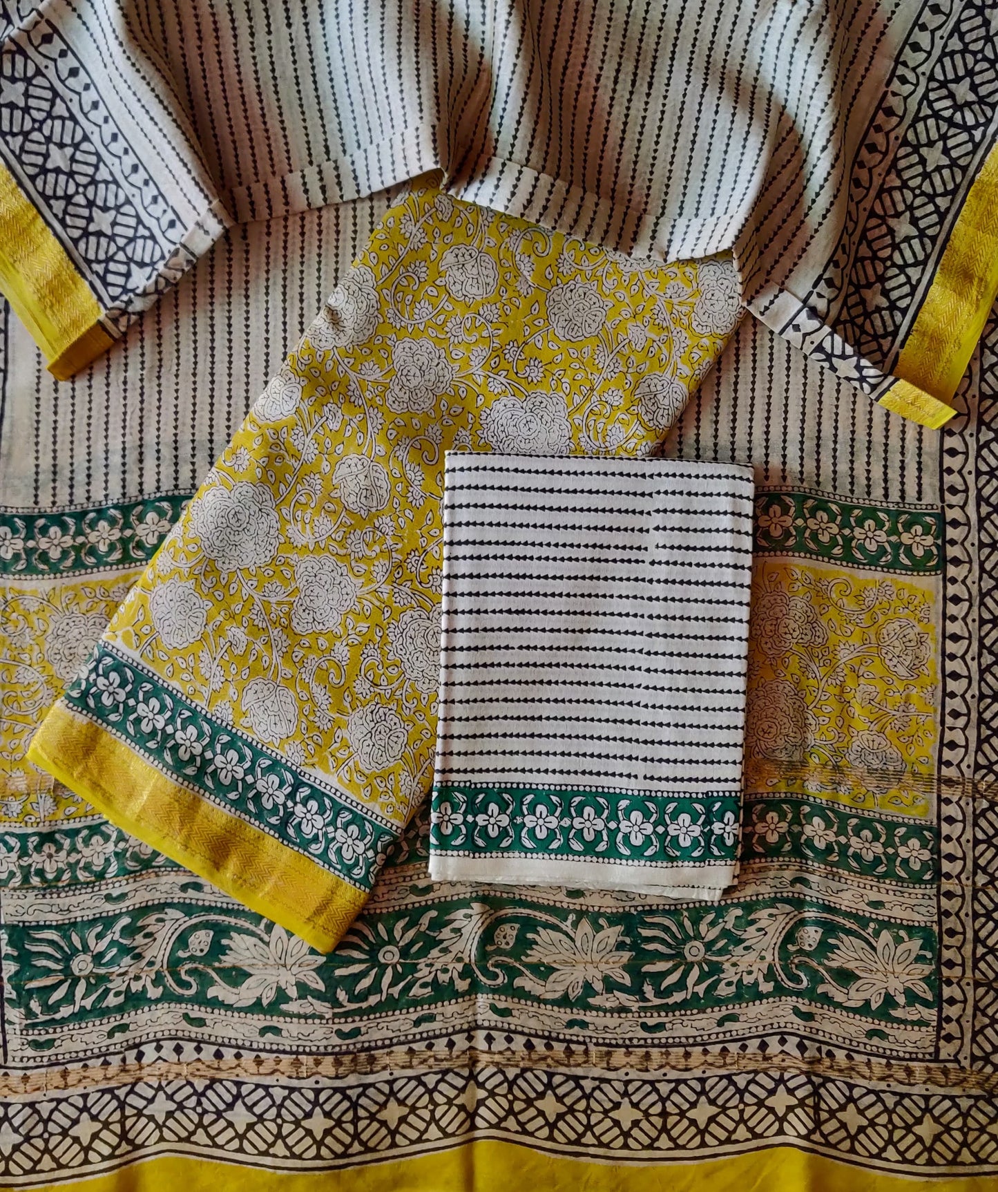 Yellow with Cream flower printed maheshwari top