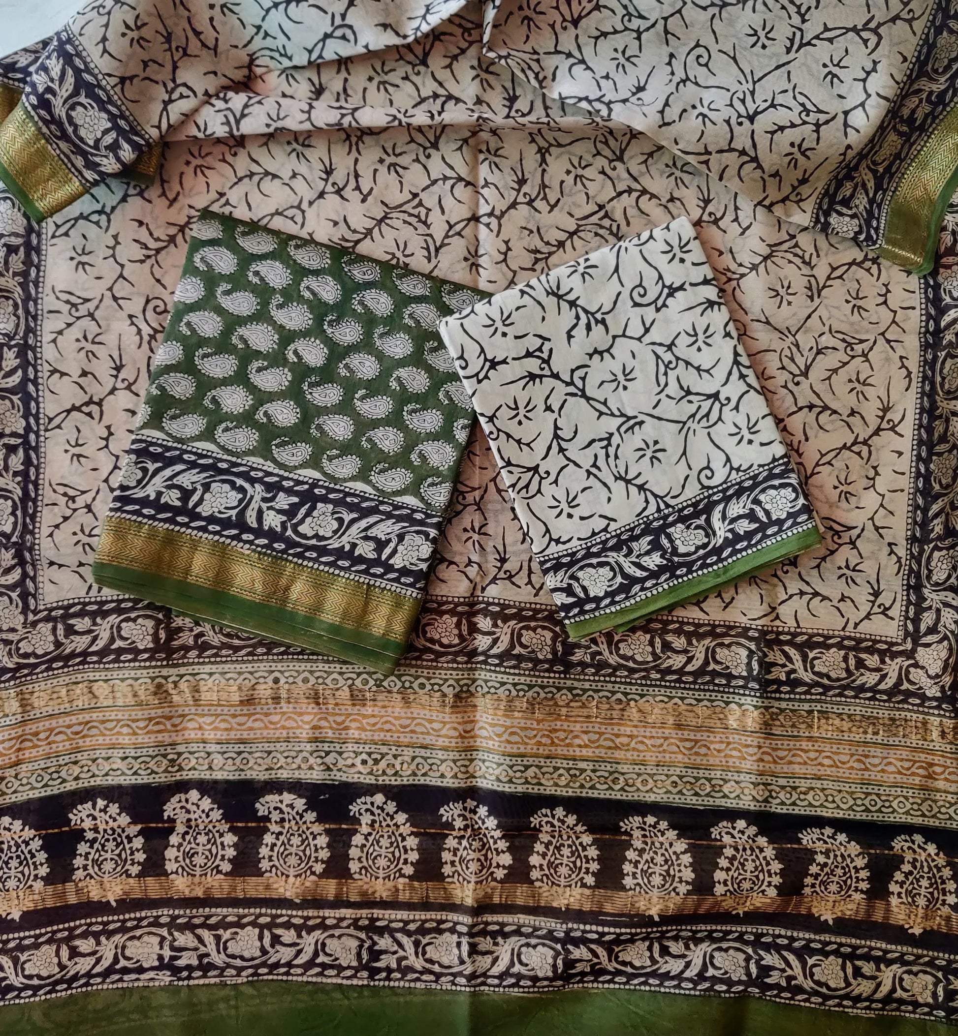 Green with Cream paisley printed maheshwari top