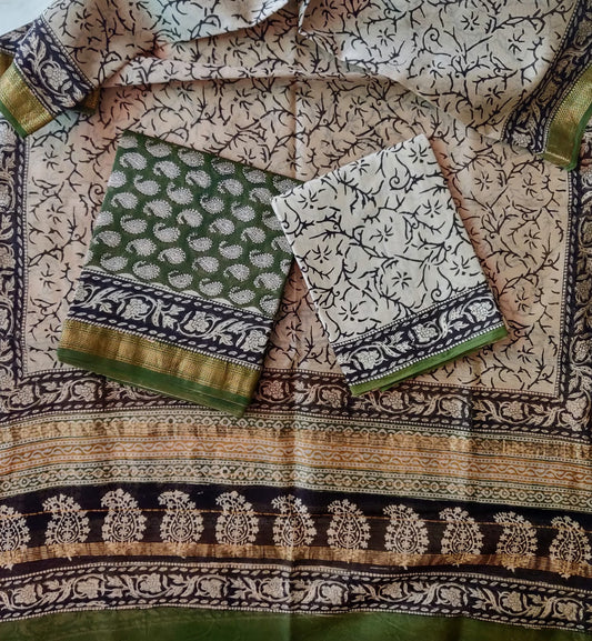 Green with Cream paisley printed maheshwari top