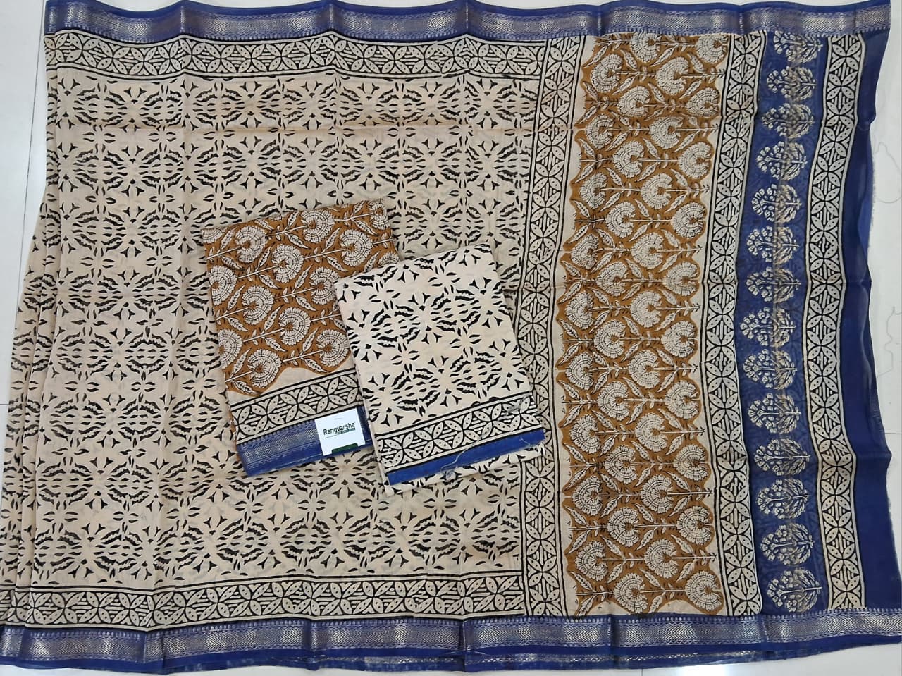 Olive green with Cream flower printed maheshwari top