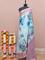 Aqua Blue Pure Mysore Crepe Silk Saree 