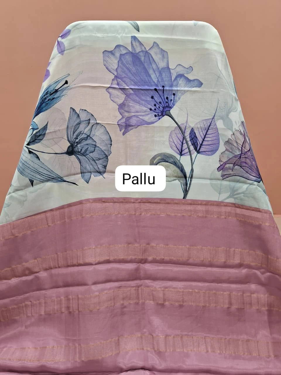 Aqua Blue Pure Mysore Crepe Silk Saree pallu
