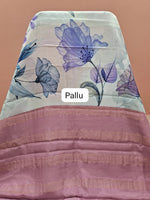 Aqua Blue Pure Mysore Crepe Silk Saree pallu