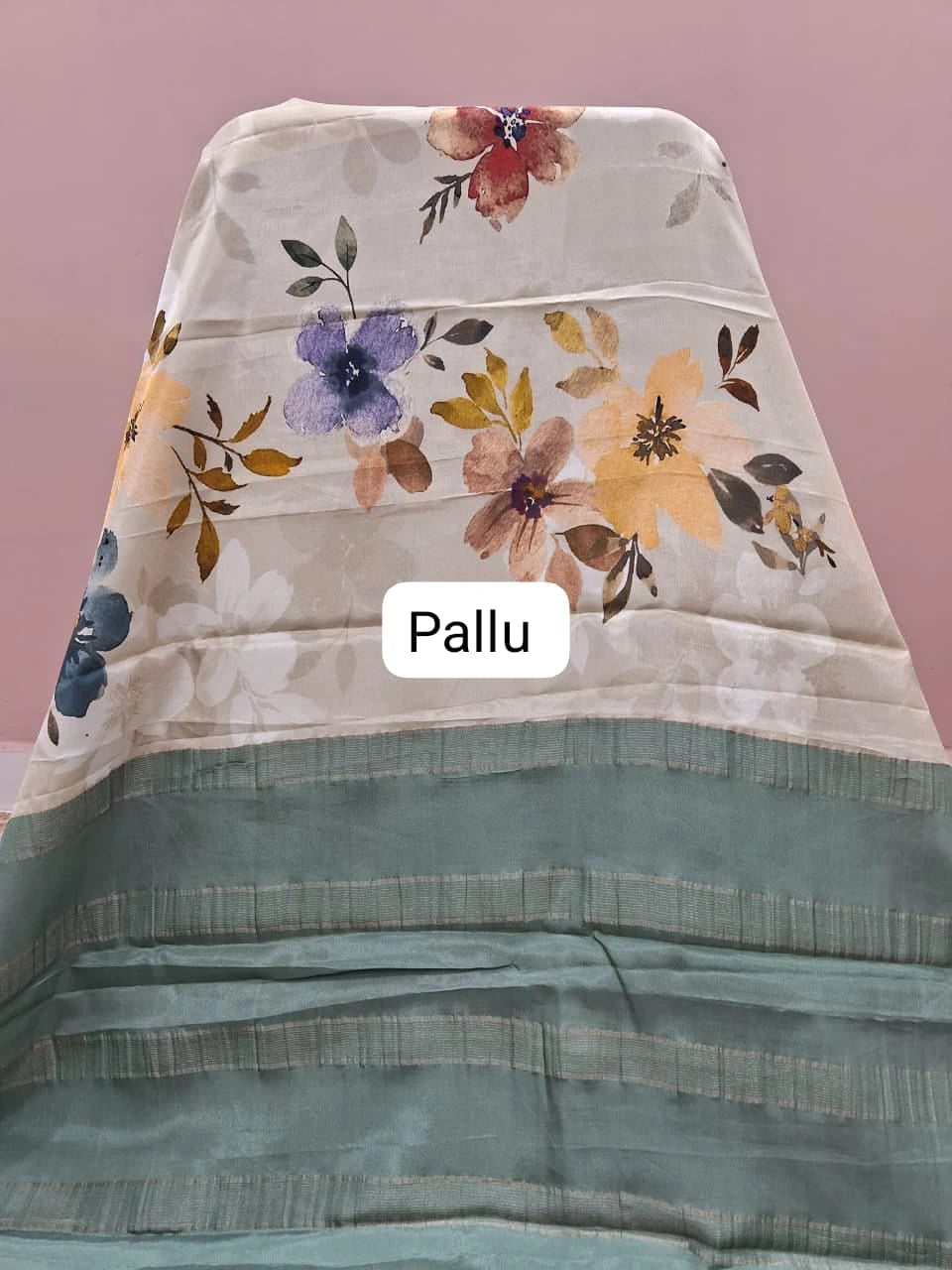 Sea Green Pure Mysore Crepe Silk Saree Pallu