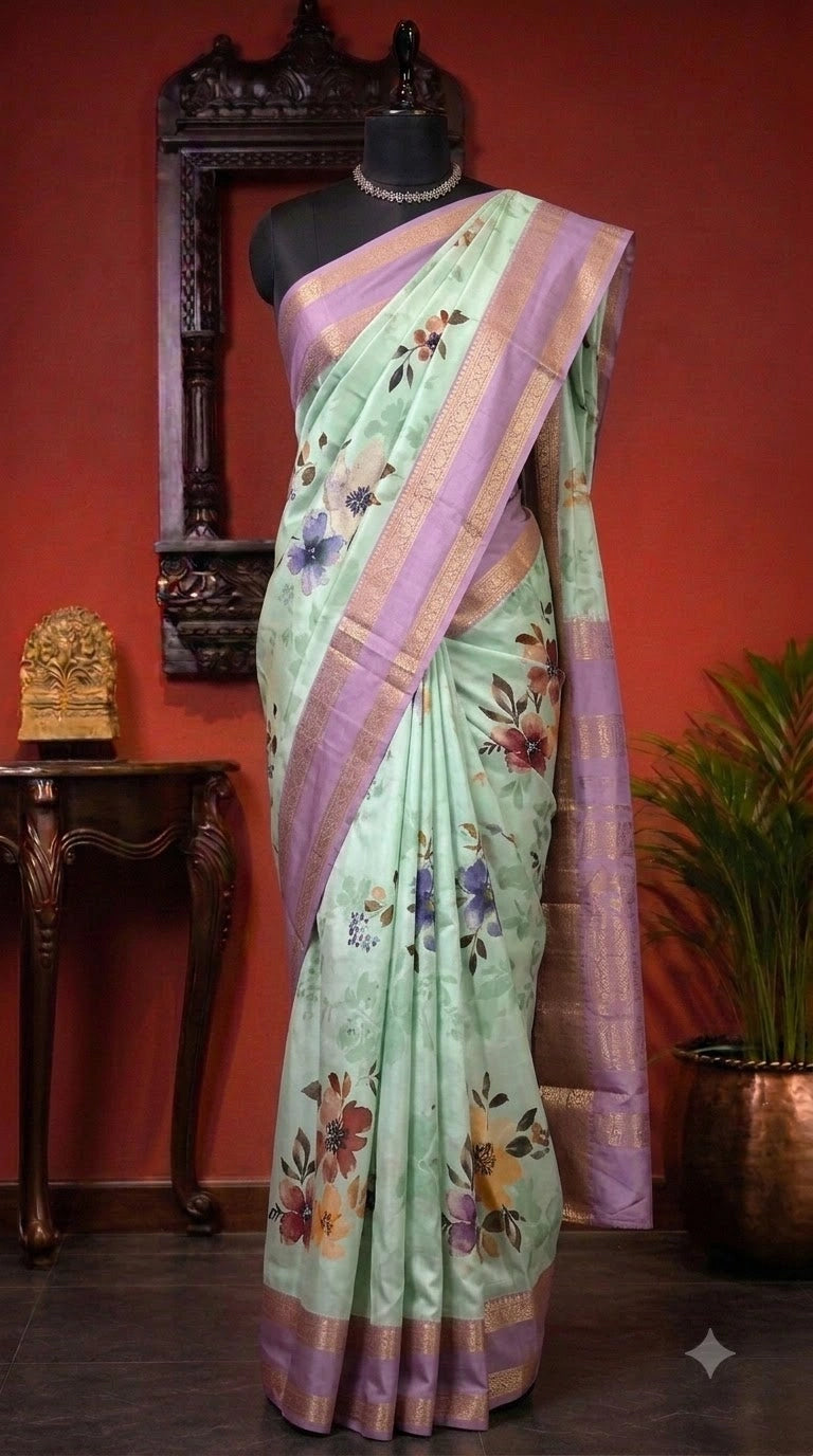 Mint Green Pure Mysore Crepe Silk Saree