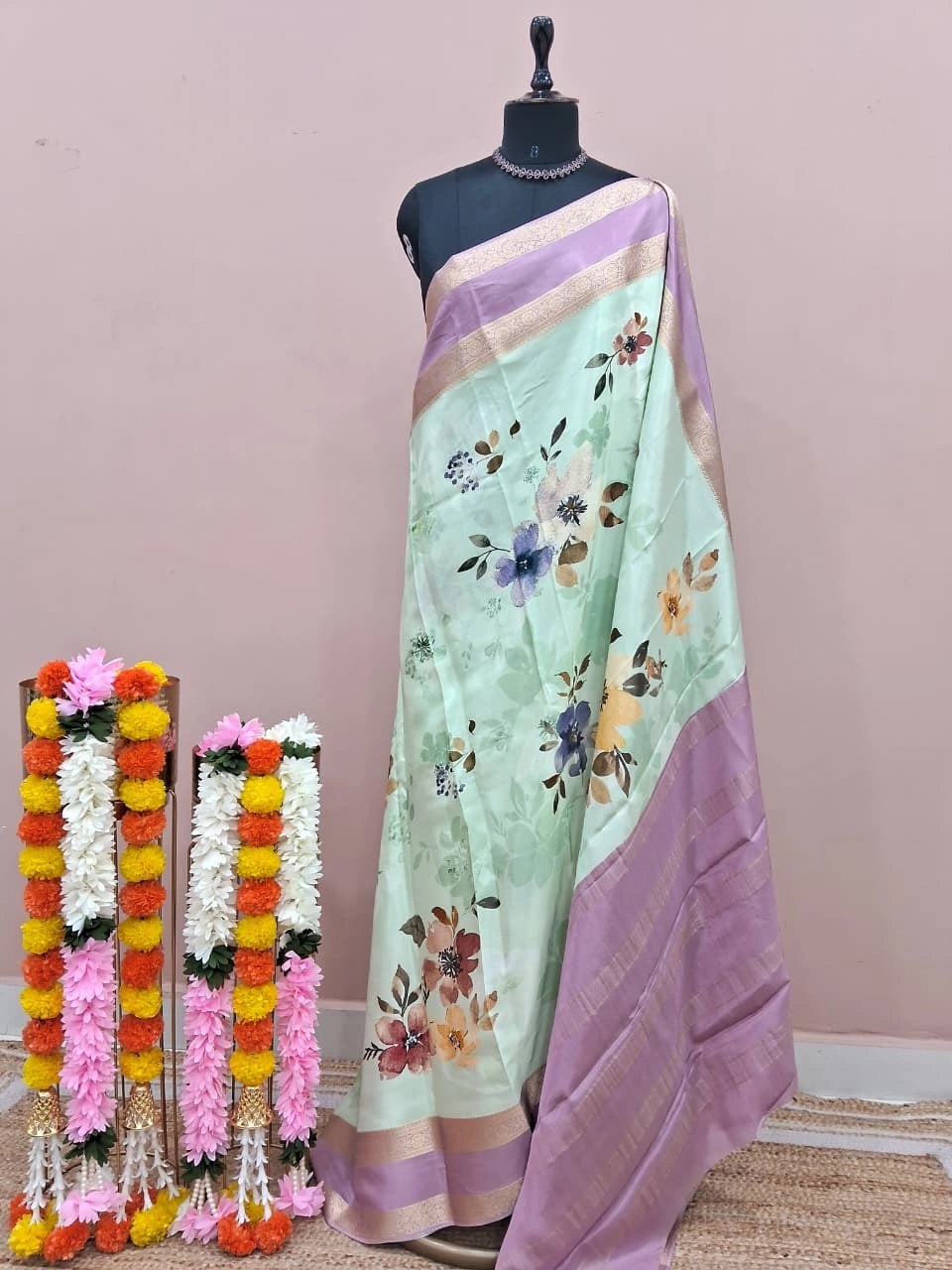 Mint Green Pure Mysore Crepe Silk Saree