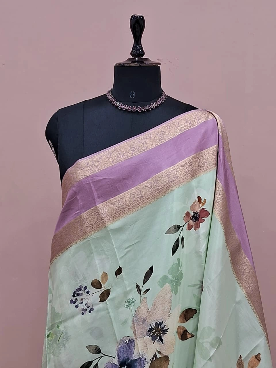 Mint Green Pure Mysore Crepe Silk Saree 1