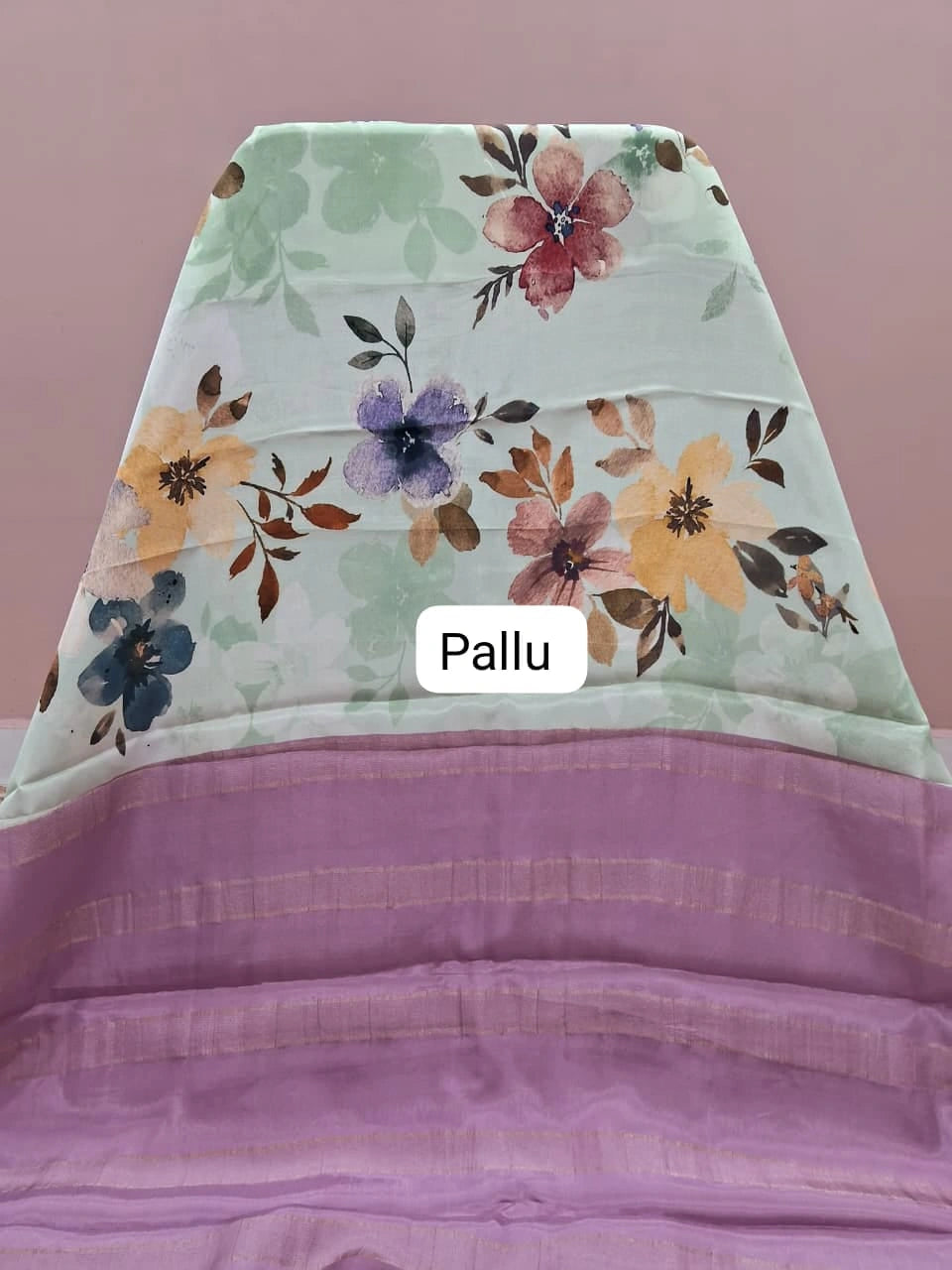 Mint Green Pure Mysore Crepe Silk Saree Pallu
