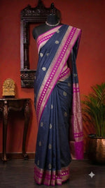 Navy Blue Pure Mysore Crepe Silk Saree