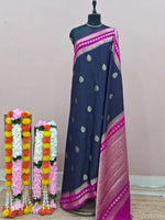Navy Blue Pure Mysore Crepe Silk Saree