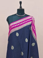 Navy Blue Pure Mysore Crepe Silk Saree 1