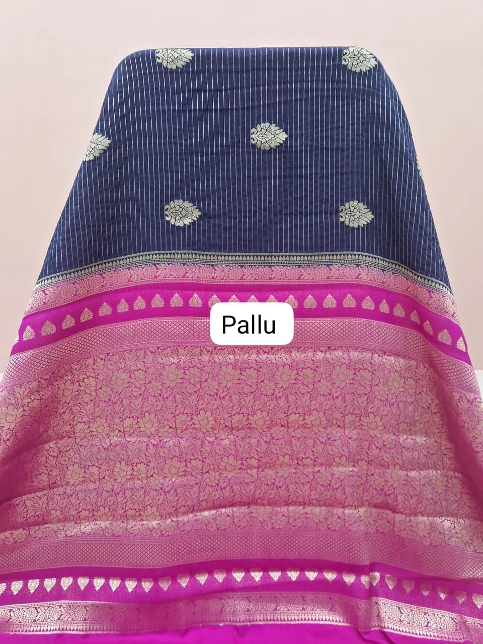 Navy Blue Pure Mysore Crepe Silk Saree Pallu