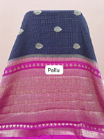 Navy Blue Pure Mysore Crepe Silk Saree Pallu