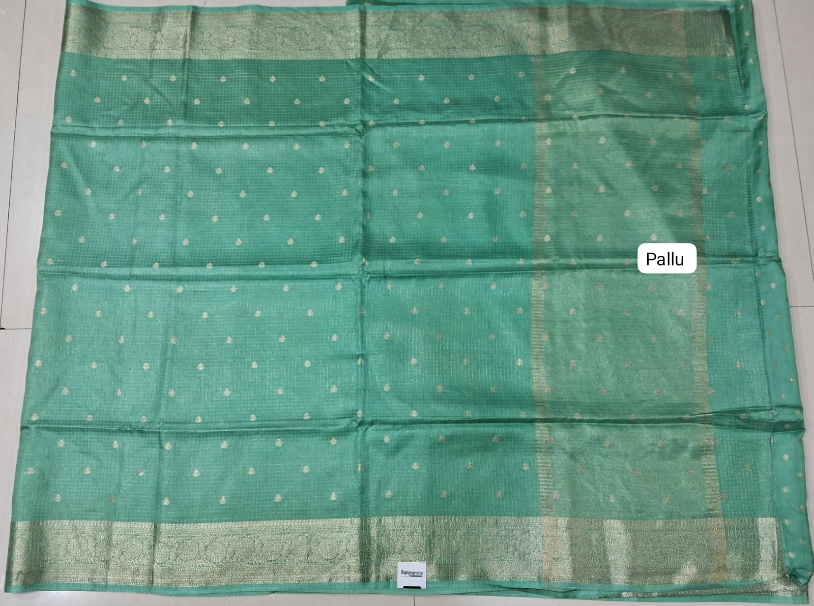 Mint Green Russian Silk Saree pallu