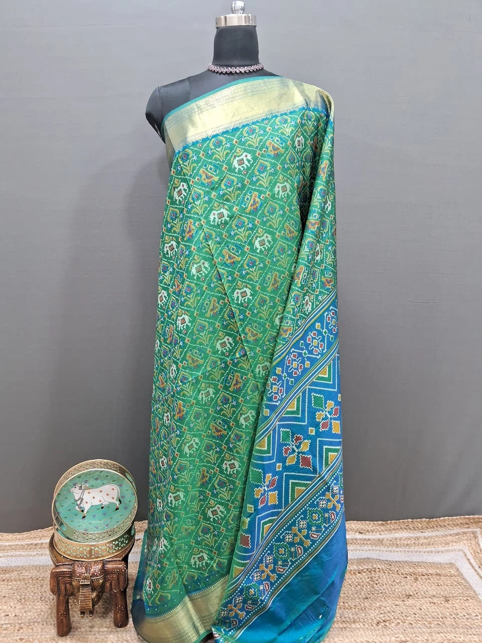 Traditional Green Semi Silk Saree