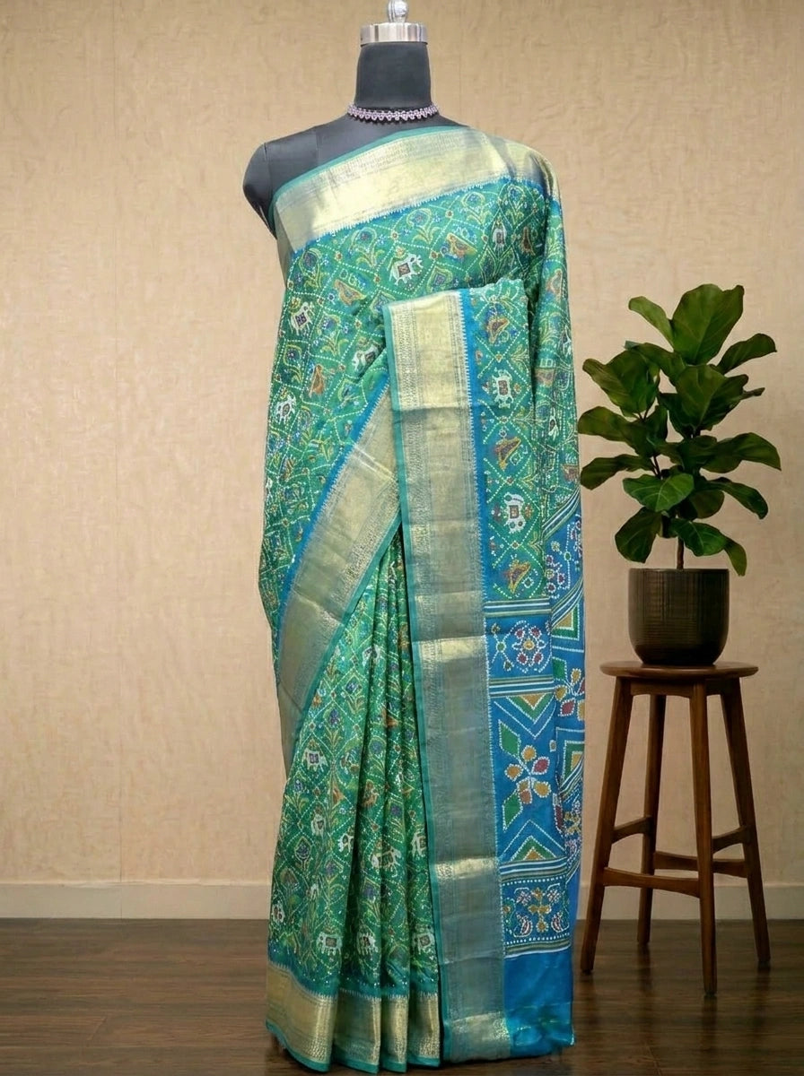 Traditional Green Semi Silk Saree