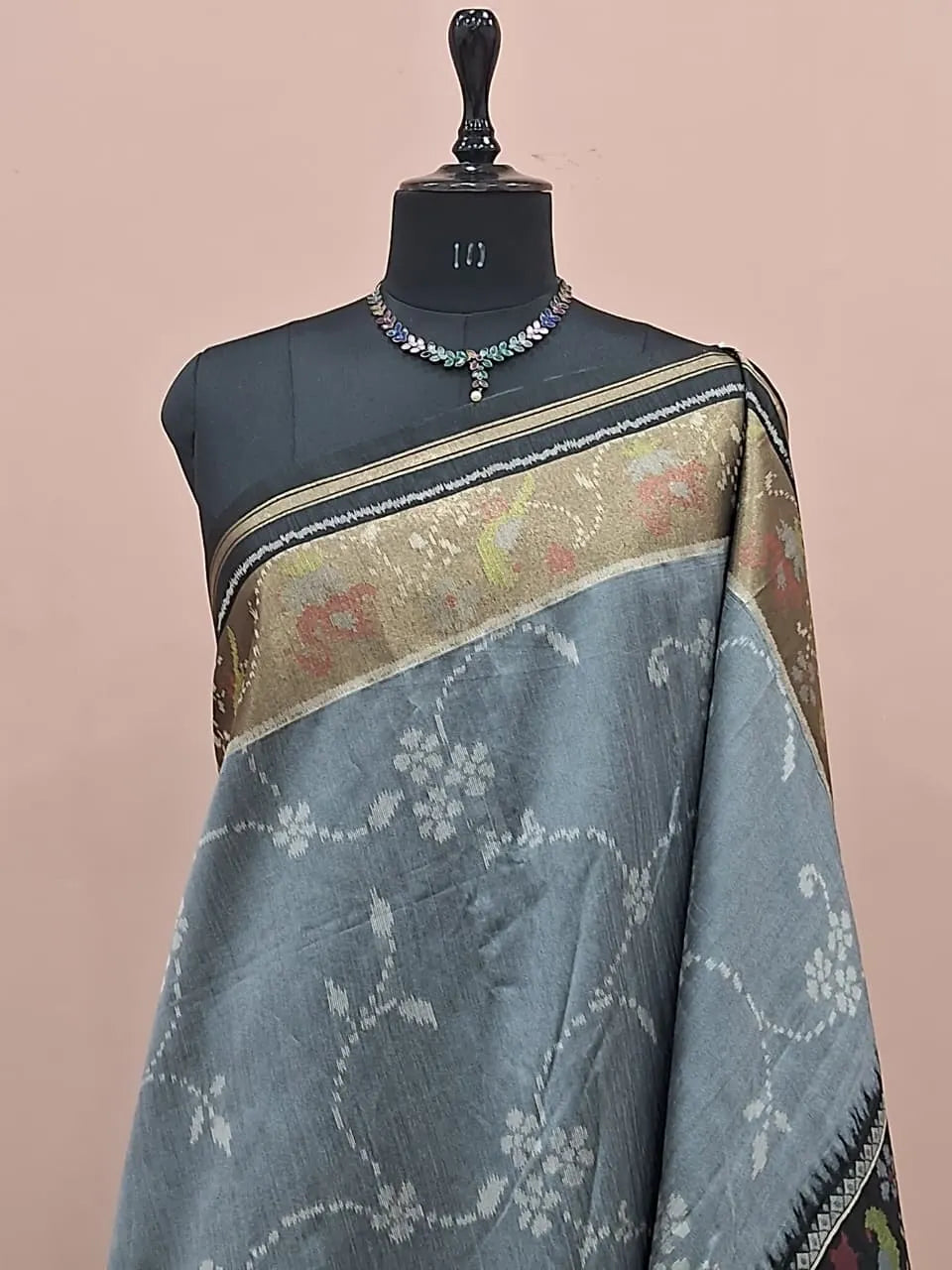 Metal Grey Raw Silk Saree 1