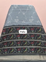 Metal Grey Raw Silk Saree pallu
