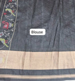 Metal Grey Raw Silk Saree blouse