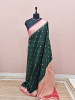 Bottle Green Raw Silk Saree 