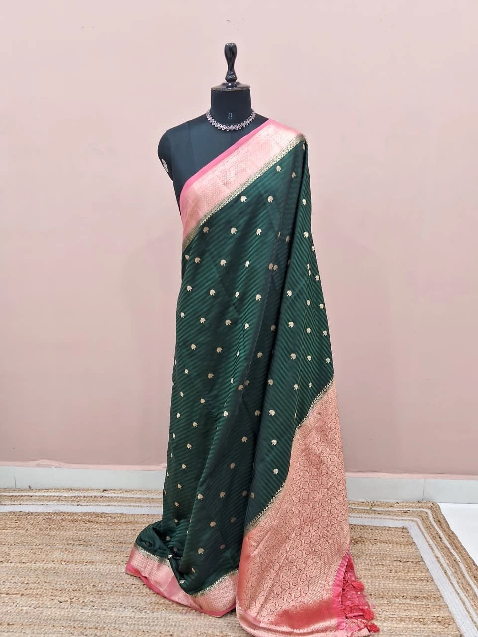 Bottle Green Raw Silk Saree 