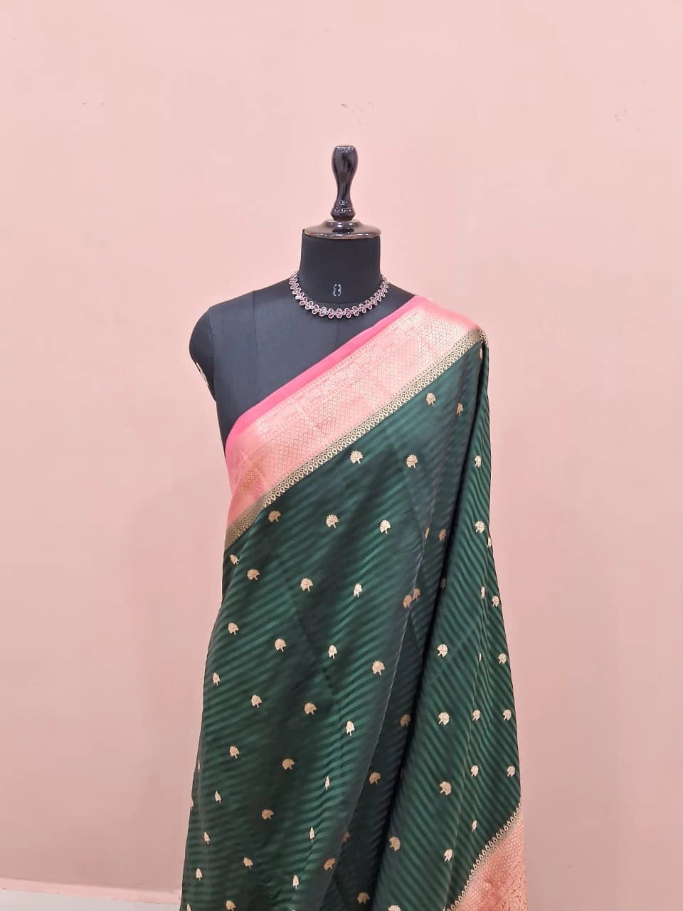 Bottle Green Raw Silk Saree 1
