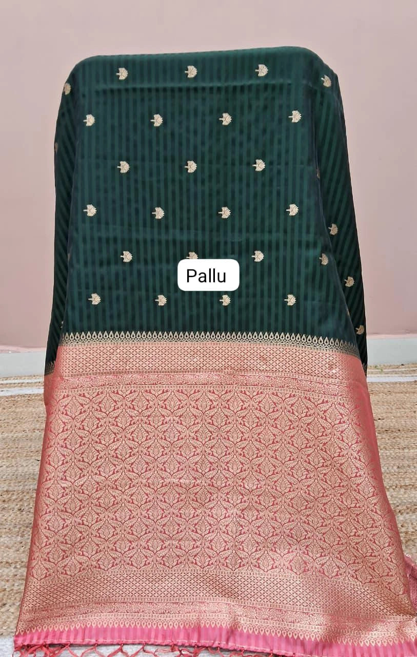 Bottle Green Raw Silk Saree pallu