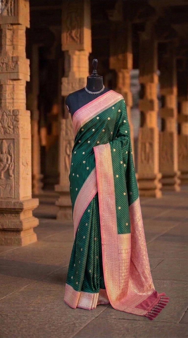 Bottle Green Raw Silk Saree 