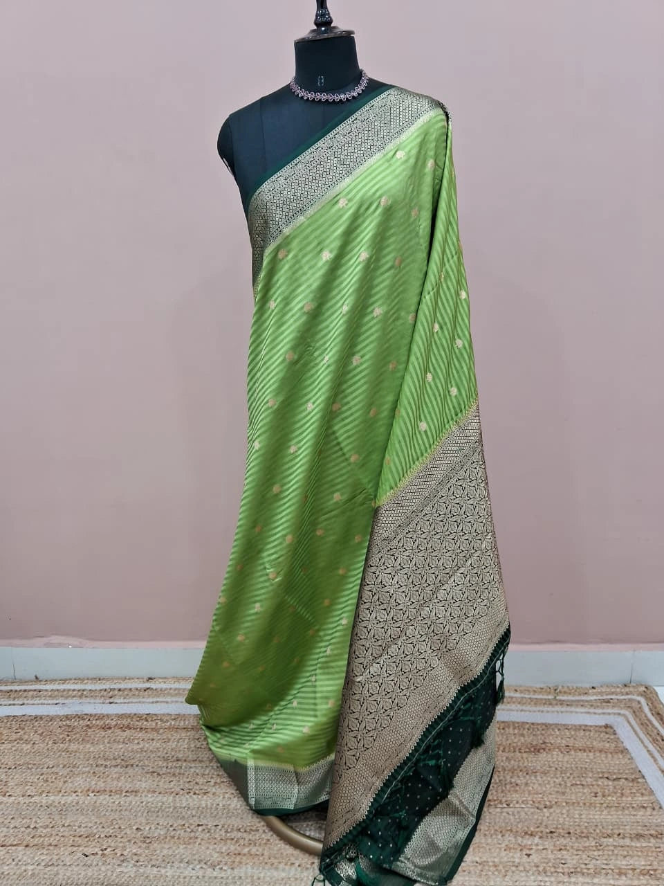 Leaf Green Raw Silk Saree 
