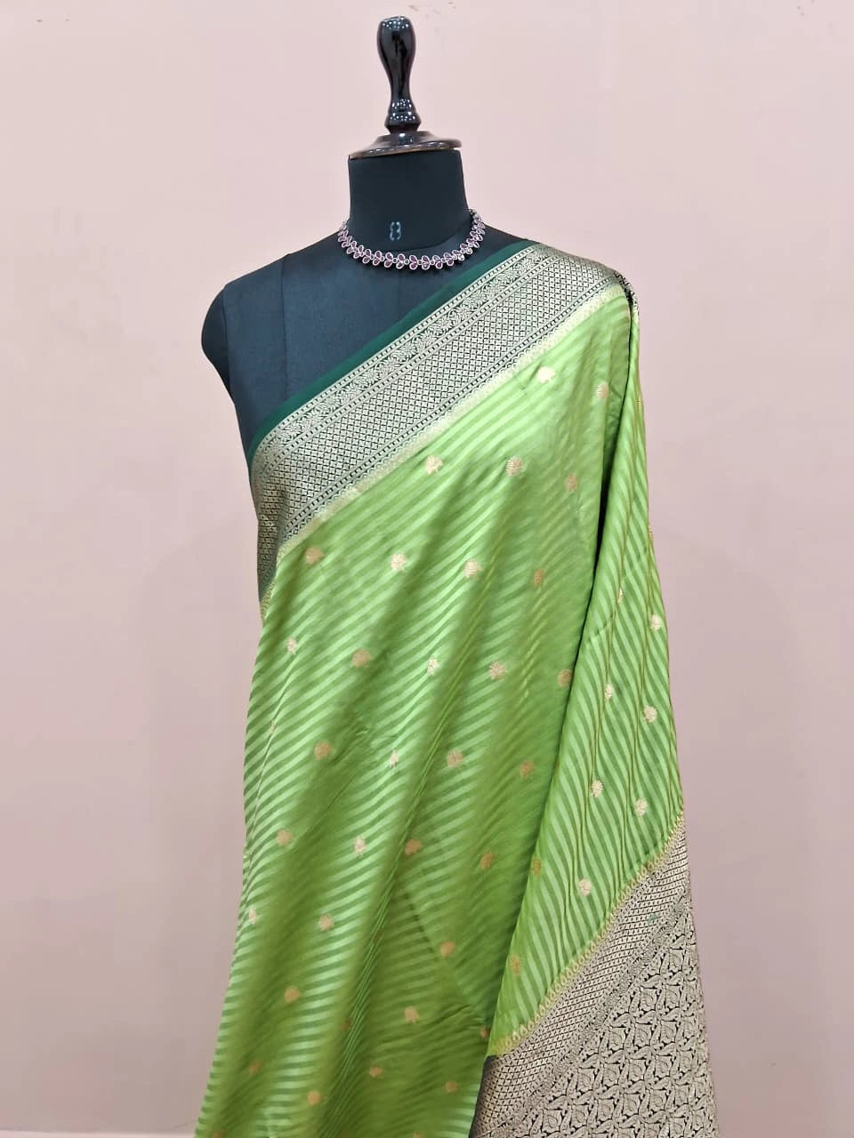 Leaf Green Raw Silk Saree 1