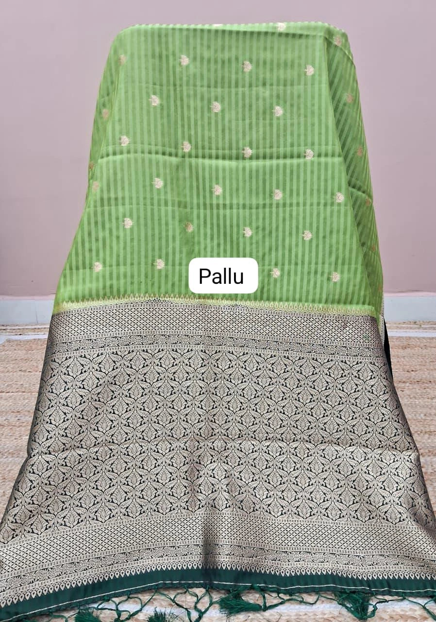 Leaf Green Raw Silk Saree pallu