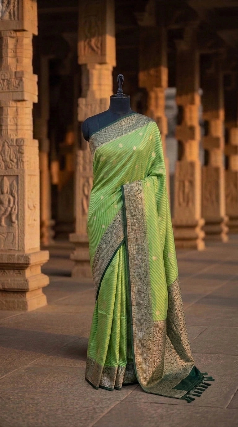 Leaf Green Raw Silk Saree 