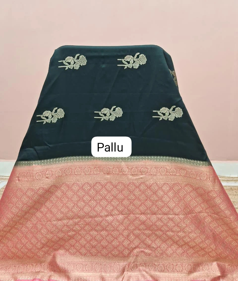 Black Raw Silk Saree pallu