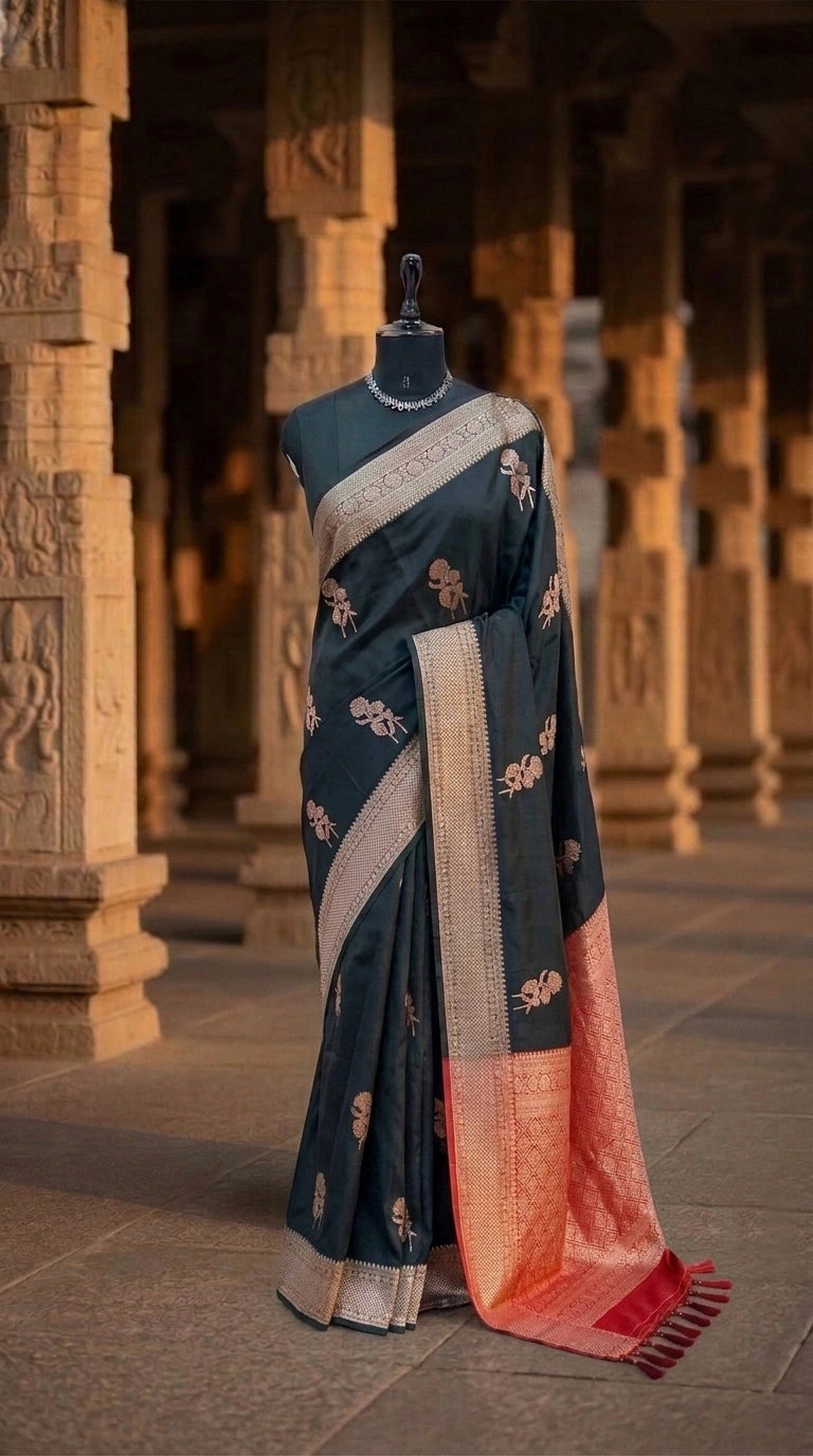 Black Raw Silk Saree 