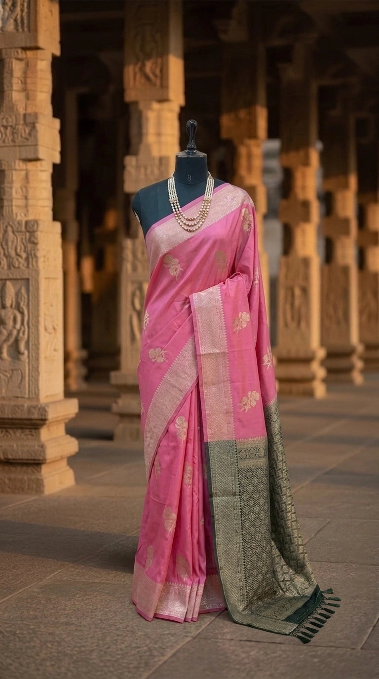 Baby Pink Raw Silk Saree 