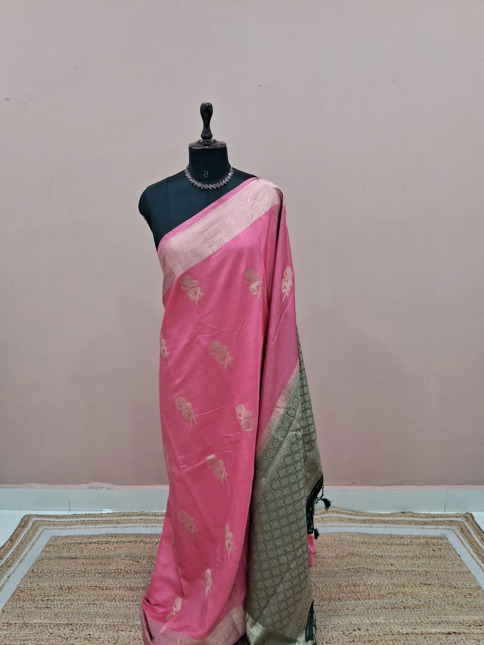 Baby Pink Raw Silk Saree 