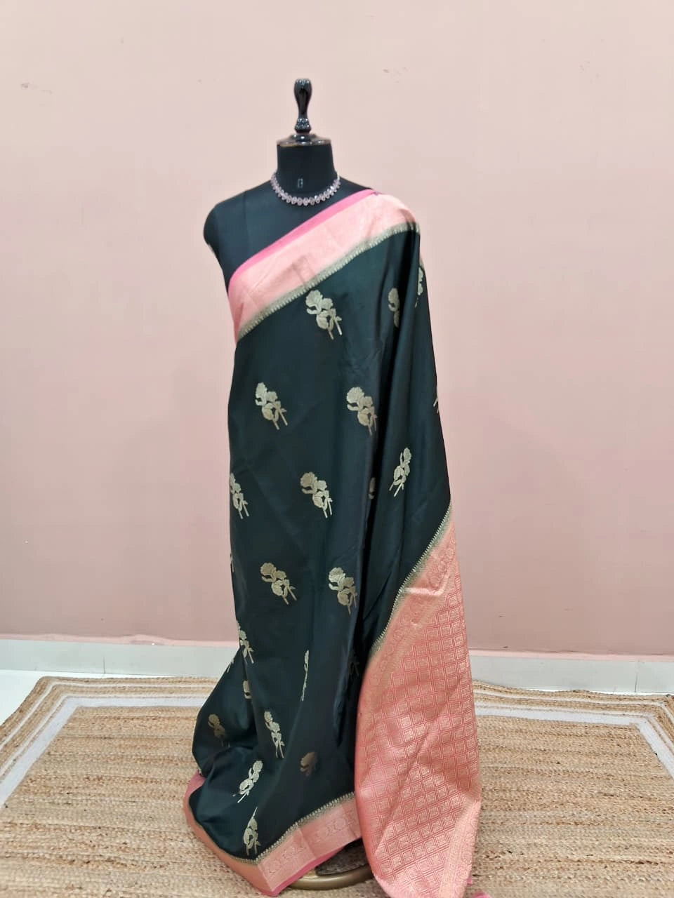 Bottle Green Raw Silk Saree 