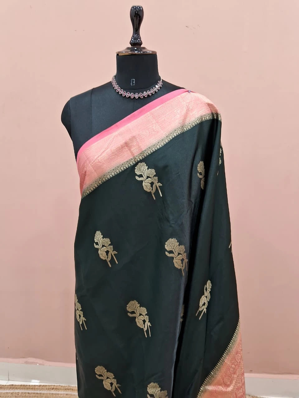 Bottle Green Raw Silk Saree 1