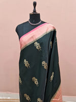 Bottle Green Raw Silk Saree 1